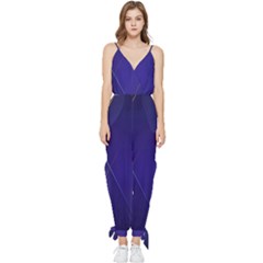 Blue Abstraction Background, Material Design, Paper Sleeveless Tie Ankle Chiffon Jumpsuit