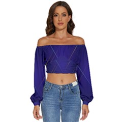 Blue Abstraction Background, Material Design, Paper Long Sleeve Crinkled Weave Crop Top