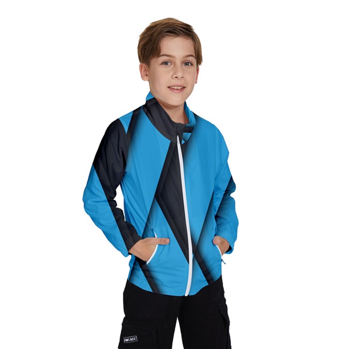 Blue Black Abstract Background, Geometric Background Kids  Windbreaker