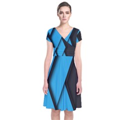 Blue Black Abstract Background, Geometric Background Short Sleeve Front Wrap Dress by nateshop