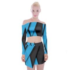 Blue Black Abstract Background, Geometric Background Off Shoulder Top With Mini Skirt Set by nateshop