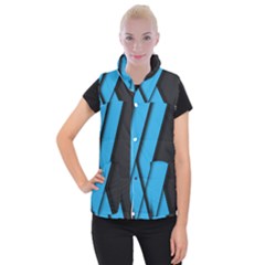 Blue Black Abstract Background, Geometric Background Women s Button Up Vest by nateshop