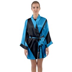 Blue Black Abstract Background, Geometric Background Long Sleeve Satin Kimono by nateshop