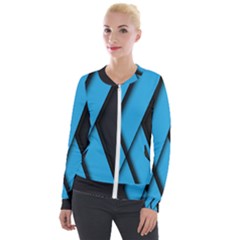 Blue Black Abstract Background, Geometric Background Velvet Zip Up Jacket by nateshop