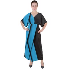 Blue Black Abstract Background, Geometric Background V-neck Boho Style Maxi Dress by nateshop