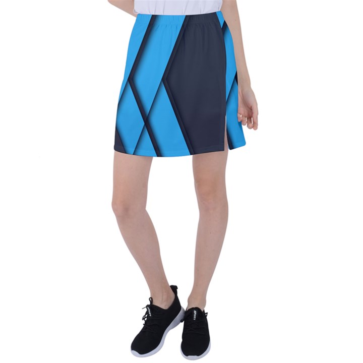 Blue Black Abstract Background, Geometric Background Tennis Skirt