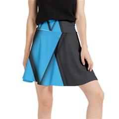 Blue Black Abstract Background, Geometric Background Waistband Skirt by nateshop