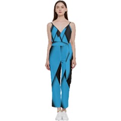 Blue Black Abstract Background, Geometric Background V-neck Camisole Jumpsuit by nateshop