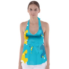 Blue Yellow Abstraction, Creative Backgroun Tie Back Tankini Top by nateshop