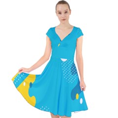 Blue Yellow Abstraction, Creative Backgroun Cap Sleeve Front Wrap Midi Dress by nateshop