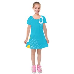 Blue Yellow Abstraction, Creative Backgroun Kids  Short Sleeve Velvet Dress by nateshop