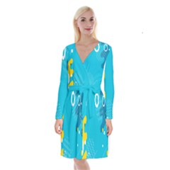 Blue Yellow Abstraction, Creative Backgroun Long Sleeve Velvet Front Wrap Dress