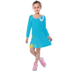 Blue Yellow Abstraction, Creative Backgroun Kids  Long Sleeve Velvet Dress by nateshop