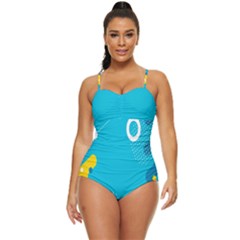 Blue Yellow Abstraction, Creative Backgroun Retro Full Coverage Swimsuit by nateshop