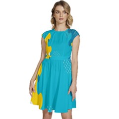 Blue Yellow Abstraction, Creative Backgroun Cap Sleeve High Waist Dress by nateshop