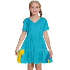 Blue Yellow Abstraction, Creative Backgroun Kids  Short Sleeve Tiered Mini Dress by nateshop