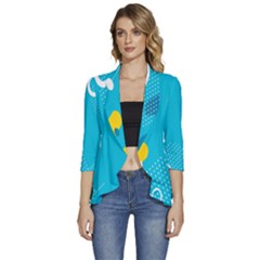 Blue Yellow Abstraction, Creative Backgroun Women s 3/4 Sleeve Ruffle Edge Open Front Jacket