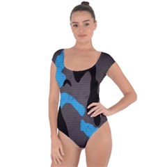 Blue, Abstract, Black, Desenho, Grey Shapes, Texture Short Sleeve Leotard  by nateshop