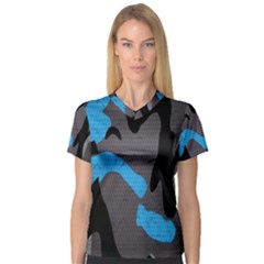 Blue, Abstract, Black, Desenho, Grey Shapes, Texture V-neck Sport Mesh T-shirt