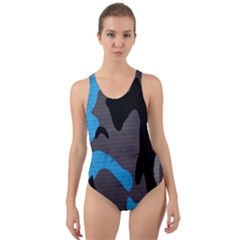 Blue, Abstract, Black, Desenho, Grey Shapes, Texture Cut-out Back One Piece Swimsuit by nateshop