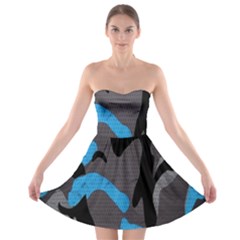 Blue, Abstract, Black, Desenho, Grey Shapes, Texture Strapless Bra Top Dress by nateshop