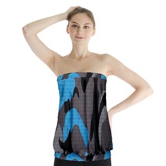 Blue, Abstract, Black, Desenho, Grey Shapes, Texture Strapless Top by nateshop