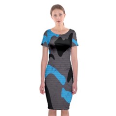 Blue, Abstract, Black, Desenho, Grey Shapes, Texture Classic Short Sleeve Midi Dress by nateshop