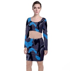 Blue, Abstract, Black, Desenho, Grey Shapes, Texture Top And Skirt Sets by nateshop