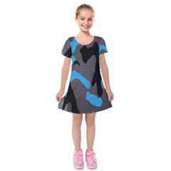 Blue, Abstract, Black, Desenho, Grey Shapes, Texture Kids  Short Sleeve Velvet Dress by nateshop