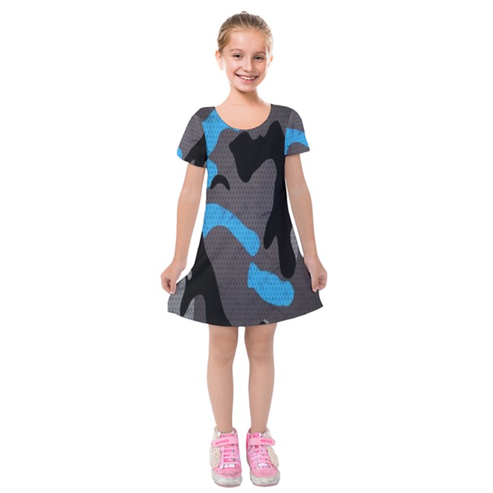 Blue, Abstract, Black, Desenho, Grey Shapes, Texture Kids  Short Sleeve Velvet Dress