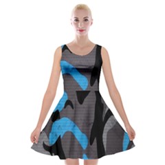 Blue, Abstract, Black, Desenho, Grey Shapes, Texture Velvet Skater Dress by nateshop