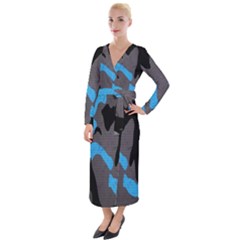 Blue, Abstract, Black, Desenho, Grey Shapes, Texture Velvet Maxi Wrap Dress by nateshop