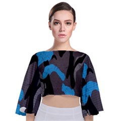 Blue, Abstract, Black, Desenho, Grey Shapes, Texture Tie Back Butterfly Sleeve Chiffon Top by nateshop