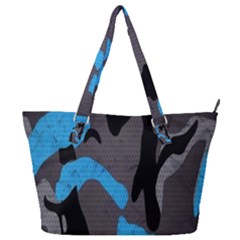 Blue, Abstract, Black, Desenho, Grey Shapes, Texture Full Print Shoulder Bag by nateshop