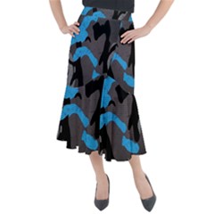 Blue, Abstract, Black, Desenho, Grey Shapes, Texture Midi Mermaid Skirt by nateshop