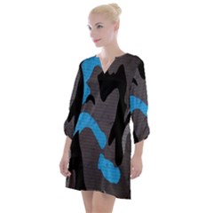 Blue, Abstract, Black, Desenho, Grey Shapes, Texture Open Neck Shift Dress by nateshop