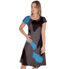 Blue, Abstract, Black, Desenho, Grey Shapes, Texture Classic Short Sleeve Dress by nateshop