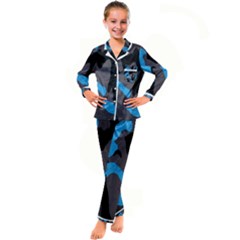 Blue, Abstract, Black, Desenho, Grey Shapes, Texture Kids  Satin Long Sleeve Pajamas Set