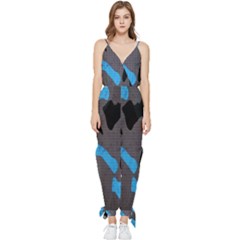 Blue, Abstract, Black, Desenho, Grey Shapes, Texture Sleeveless Tie Ankle Chiffon Jumpsuit by nateshop