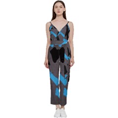 Blue, Abstract, Black, Desenho, Grey Shapes, Texture V-neck Camisole Jumpsuit by nateshop