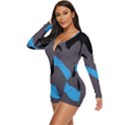 Blue, Abstract, Black, Desenho, Grey Shapes, Texture Long Sleeve Boyleg Swimsuit View2