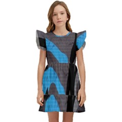 Blue, Abstract, Black, Desenho, Grey Shapes, Texture Kids  Winged Sleeve Dress by nateshop