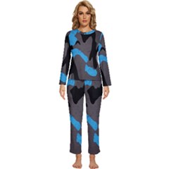 Blue, Abstract, Black, Desenho, Grey Shapes, Texture Womens  Long Sleeve Lightweight Pajamas Set by nateshop