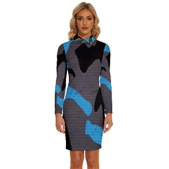 Blue, Abstract, Black, Desenho, Grey Shapes, Texture Long Sleeve Shirt Collar Bodycon Dress