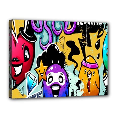 Cartoon Graffiti, Art, Black, Colorful, Wallpaper Canvas 16  X 12  (stretched) by nateshop