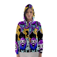 Cartoon Graffiti, Art, Black, Colorful, Wallpaper Women s Hooded Windbreaker by nateshop