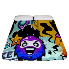 Cartoon Graffiti, Art, Black, Colorful, Wallpaper Fitted Sheet (queen Size) by nateshop