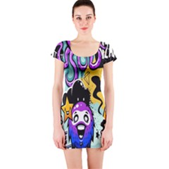 Cartoon Graffiti, Art, Black, Colorful, Wallpaper Short Sleeve Bodycon Dress by nateshop