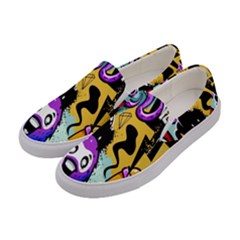 Cartoon Graffiti, Art, Black, Colorful, Wallpaper Women s Canvas Slip Ons by nateshop