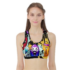 Cartoon Graffiti, Art, Black, Colorful, Wallpaper Sports Bra With Border by nateshop